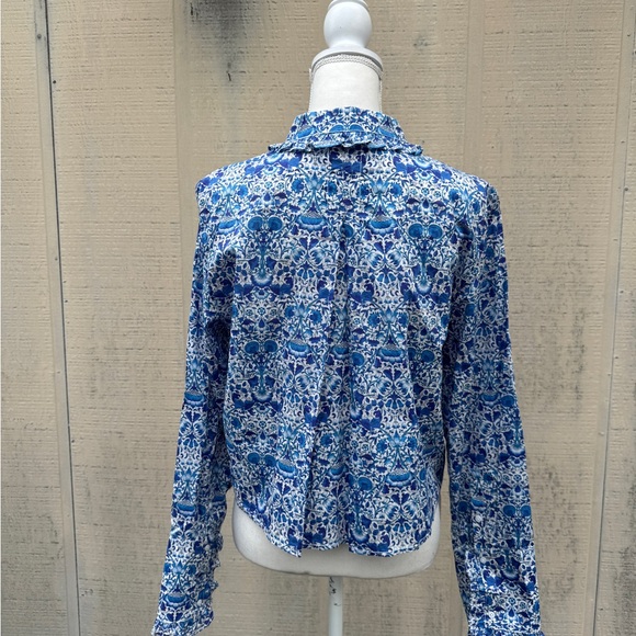 J. Crew Liberty Blue Floral Crop Ruffle Collar Blouse - Picture 6 of 14